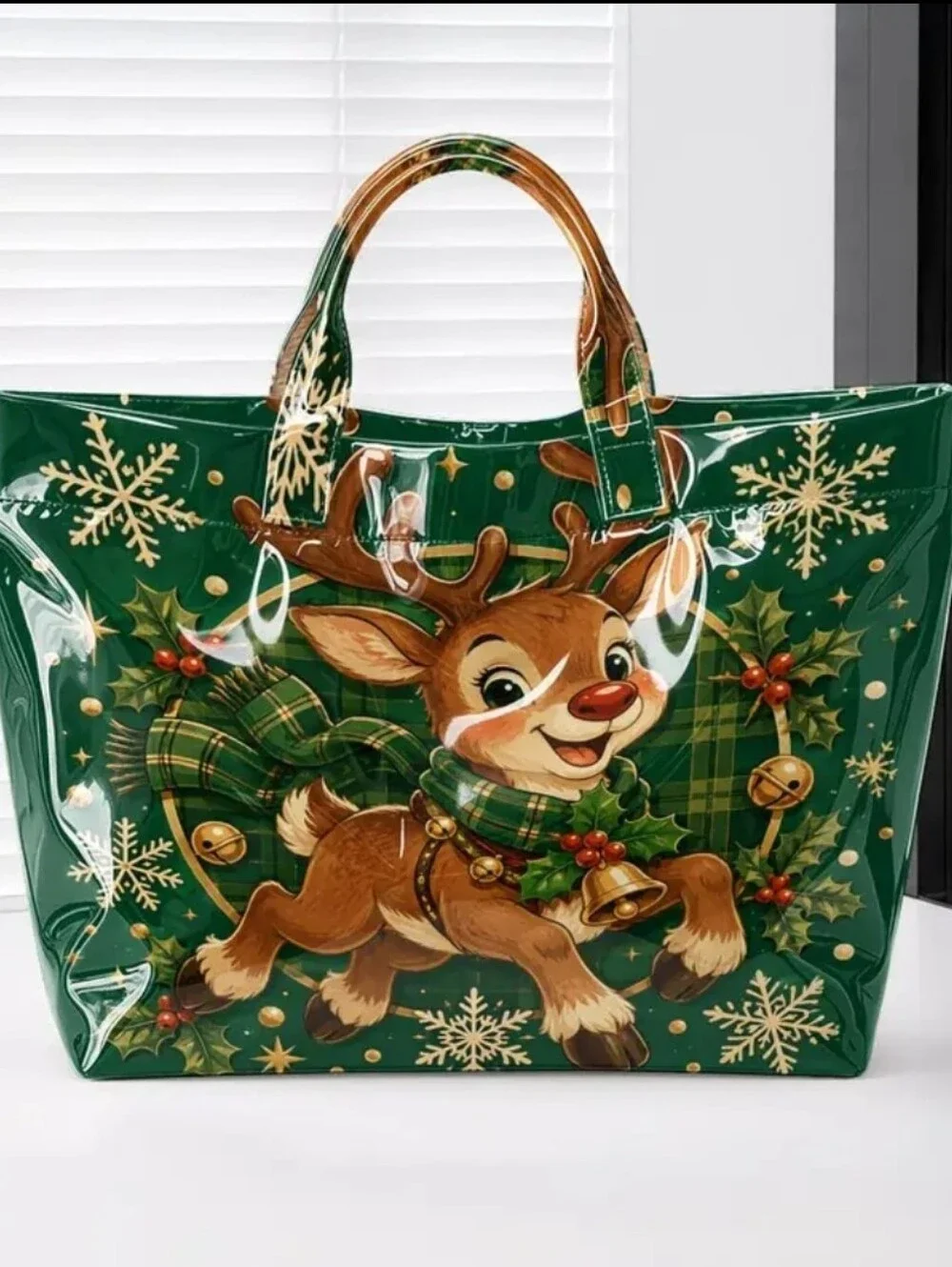 Reindeer Holly Snowflake Holiday PVC Large Yote Daily Commuter Tote